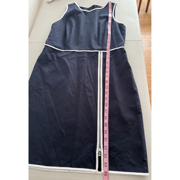 Ann Taylor Sheath Dress Size 8 Petite Navy Blue With White Trim Sleeveless - Picture 4 of 7